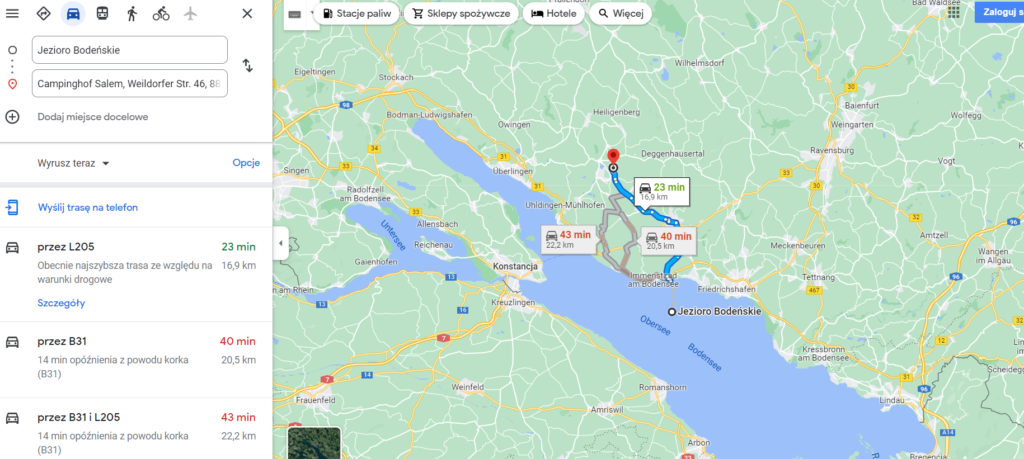 odległość Gern Campinghof Salem od Jeziora Bodeńskiego